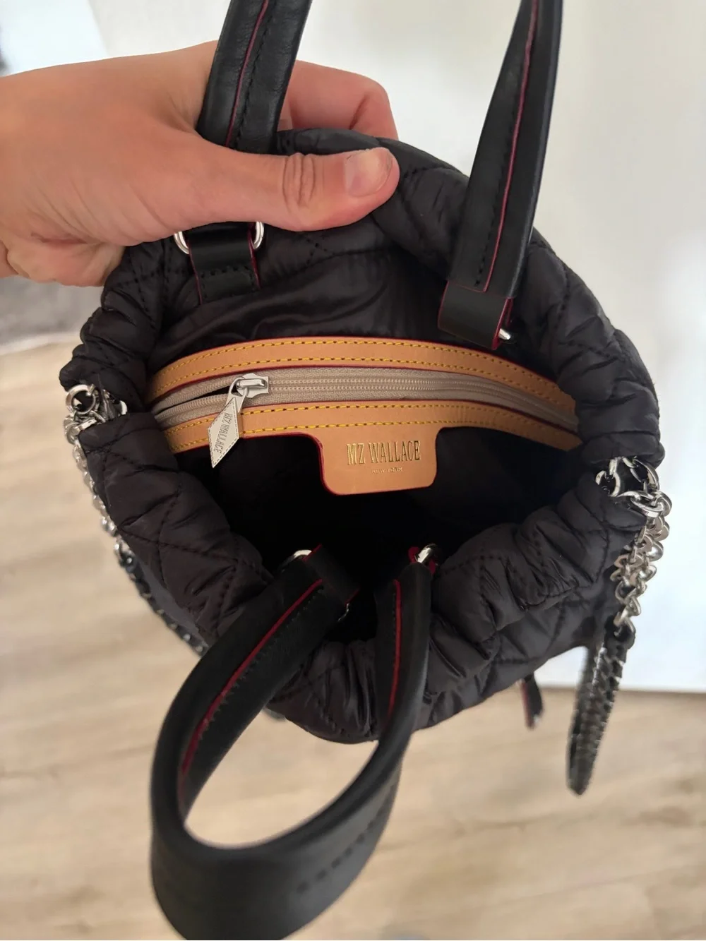 MZ Wallace Quilted Black Nylon Backpack with Chain-Strap Detail